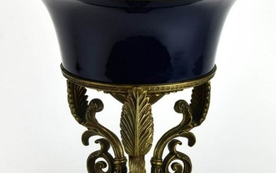 Neoclassical Blue Porcelain & Bronze Toned Compote