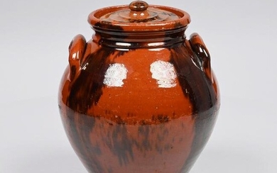 New England Redware Jar with Manganese Stripes