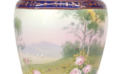 Nippon Cobalt Blue Floral Landscape Urn Vase