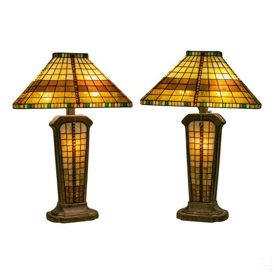 Nouveau Stained Glass Table Lamps after Tiffany