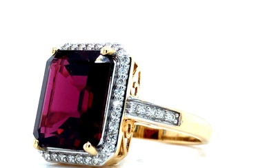 Octagonal-Cut Rhodolite Garnet & Diamond Halo Ring