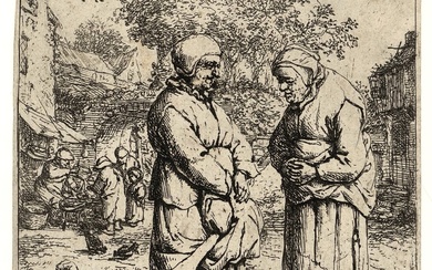 Ostade, Adriaen van (1610-1685). Two peasant women conversing on a...