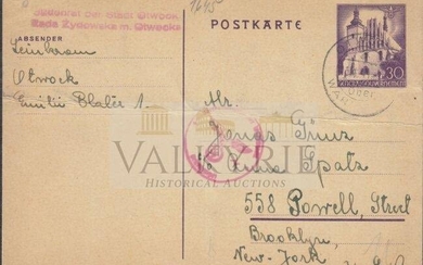Otwock Ghetto Postcard sent to Brooklyn NY 1941