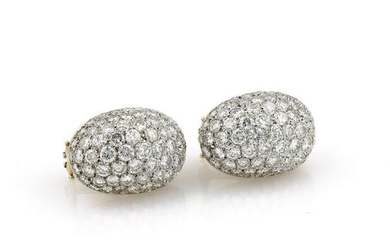 Oval Shaped Pave Diamond Earrings 14K Yellow Gold