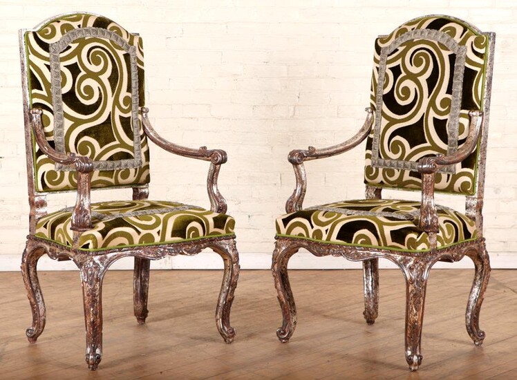 PAIR CARVED OPEN ARM CHAIRS MANNER OF LIBERACE