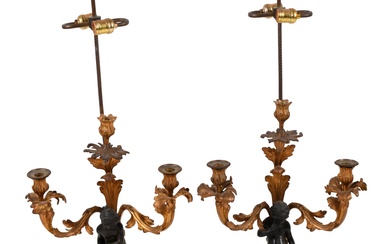 PAIR OF LOUIS XV STYLE ORMOLU AND PATINATED BRONZE FIGURAL CANDELABRA, LATE 19TH CENTURY