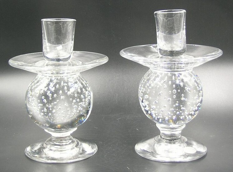 PAIR OF PAIRPOINT GLASS CANDLESTICKS