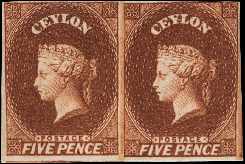 PENCE ISSUES - 5D CHESTNUT, WATERMARK LARGE STAR, IMPERFORATE MINT HORIZONTAL PAIR