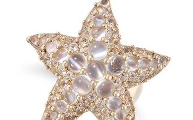 POMELLATO, A MOONSTONE AND WHITE TOPAZ STARFISH RING designed as a starfish, set throughout with