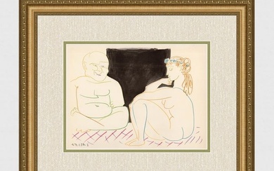 Pablo Picasso 1954 La Comedie Humaine Color Lithograph Framed