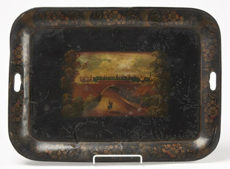 Paint-Decorated Tole Tray with Locomotive