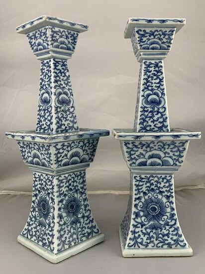 Pair Antique Chinese Porcelain Candlesticks