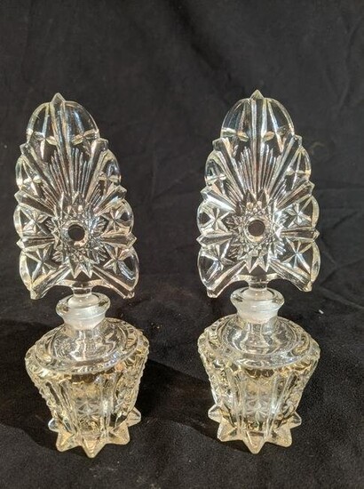 Pair Crystal Art Deco Perfume Bottles & Stoppers