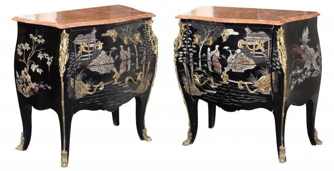 Pair Gilt-Bronze-Mounted Lacquered Chinoiserie Commodes