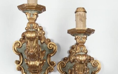 Pair Italian Baroque style giltwood wall sconces