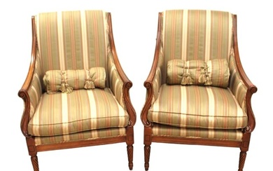 Pair Key City high back upholstered arm chairs