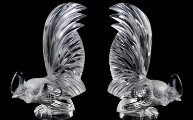 Pair, Lalique "Coq Nain" Car Mascot Sculptures