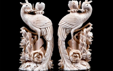 Pair Of Asian Carved Figurines, Birds Of Paradise