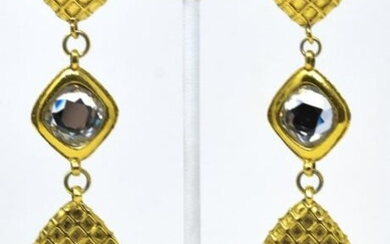 Pair Vintage Chanel Matelasse Clip On Earrings