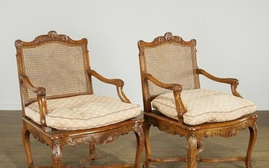 Pair antique Regence style beechwood fauteuils