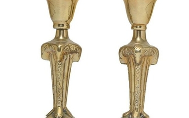 Pair of Art Deco Brass Egyptian Revival Candlesticks.