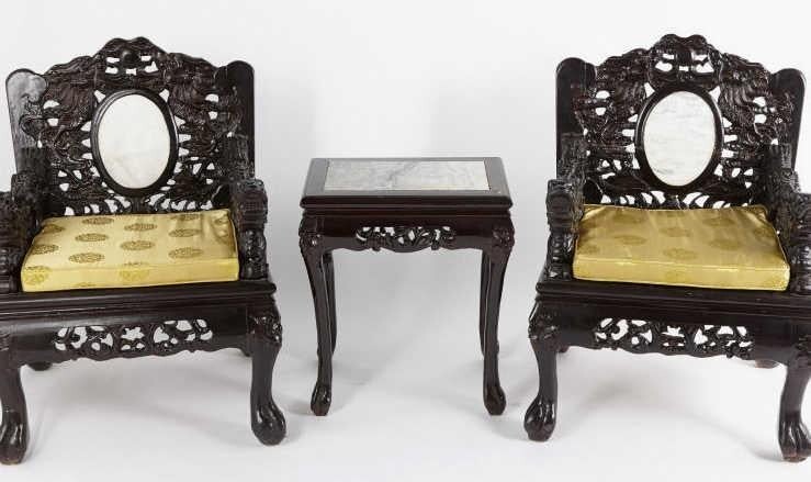 Pair of Chinese Armchairs & Side Table