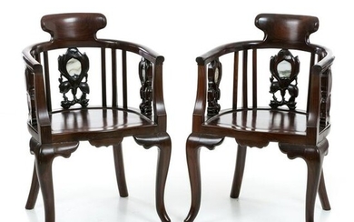 Pair of Chinese Hongmu armchairs, Minguo