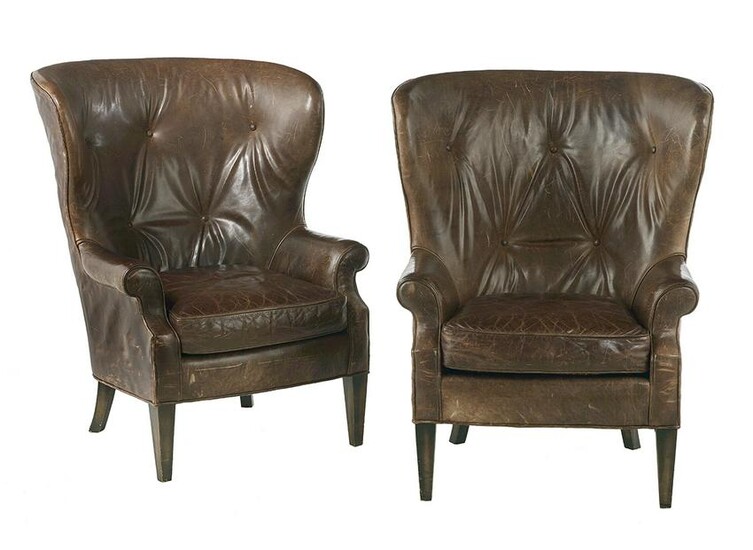 Pair of Contemporary Leather Wing Chairs