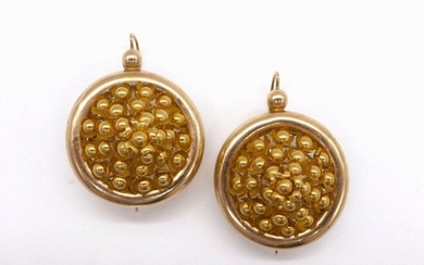 Pair of EARRINGS in 18K yellow gold with a succession of domed half spheres. Length : 4 cm. Gross weight : 10.59 gr. A gold earrings.