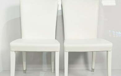 Pair of Elisa Side Chairs embossed in White Leather by Fendi