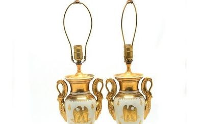 Pair of Empire Style Porcelain Table Lamps with Gilt