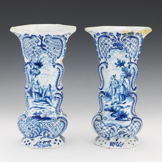 Pair of Flared Delft Vases