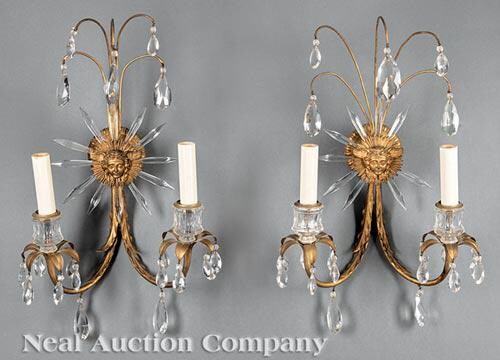 Pair of French Gilt Metal & Cut Crystal Sconces