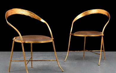 Pair of Gilt Metal Chairs, Manner of Rene Drouet