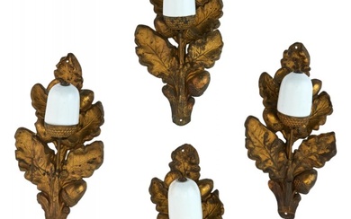 Pair of Pressed Brass and Glass Sconces