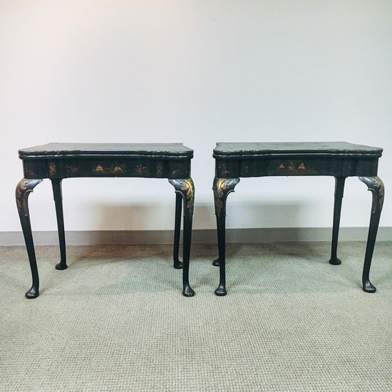 Pair of Queen Anne-style Japanned Game Tables, ht. 28 1/2, wd. 32 1/4, dp. 17 in.