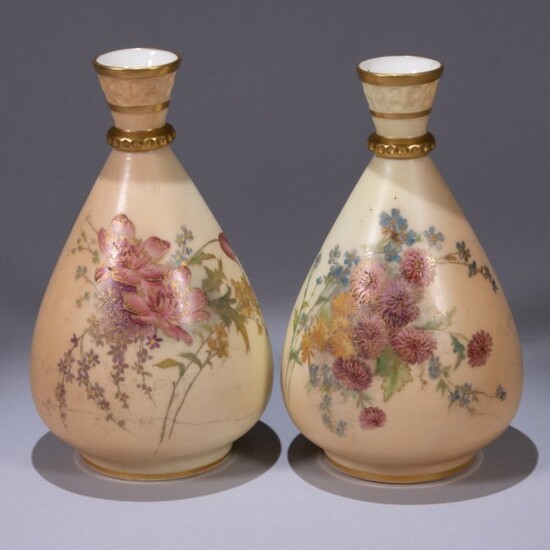 Pair of Royal Worcester Blush Porcelain Victorian Vases