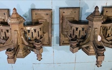 Pair of bronze hanging wall sconce, 3 light double arm