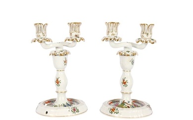 Pair of candlesticks with two-light attachment, Herend, Fleurs des Indes/Indian Basket Multicolour