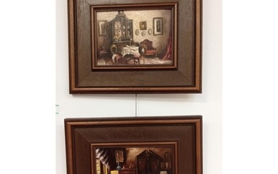 Pair of early 20th Century of interior scenes details to fol...