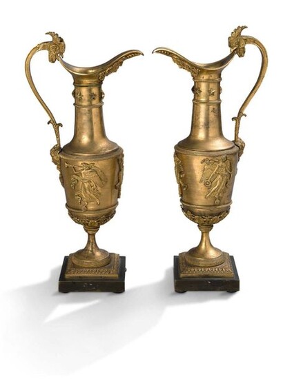 Pair of gilt bronze eagles, the handle is...