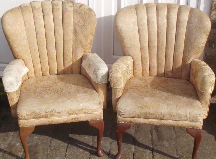 Pair of vintage 1920/30s shell back arm chairs raised...