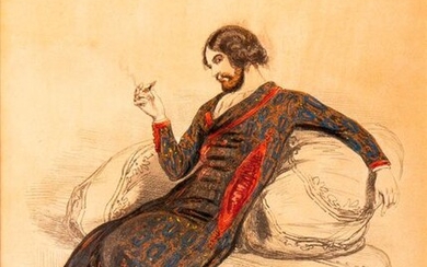 Paul GAVARNI (1804-1866), "The Ottoman Smoker". Black pencil...