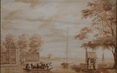 Paulus Constantijn la Fargue (1729-1782), A canal scene, gazebo on the left,...