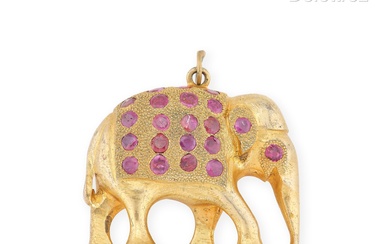 Pendentif «Eléphant» en métal doré texturé... - Lot 214 - Gros & Delettrez