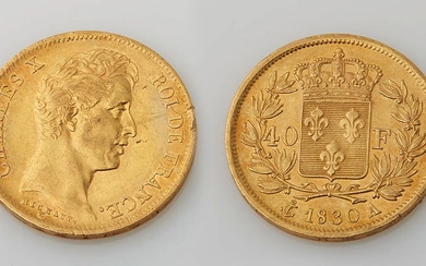 Pièce de 40 Francs or de 1830 A. Diam. : 2,5 cm. Poids : 12,79...
