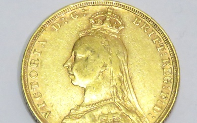 Pièce en or "Souverain, Reine Victoria, Jubilé" datée de 1889. Poids : 7g99. Diam :...