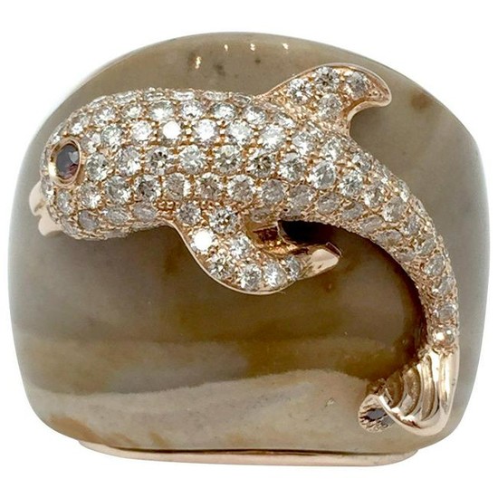 Pink Gold Paolobongia Dolphin Ring Set with Diamonds