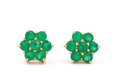 Plated 18KT Yellow Gold 1.35cts Green Agate Earrings
