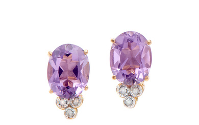 Plated 18KT Yellow Gold 2.95ctw Amethyst and Diamond Earrings